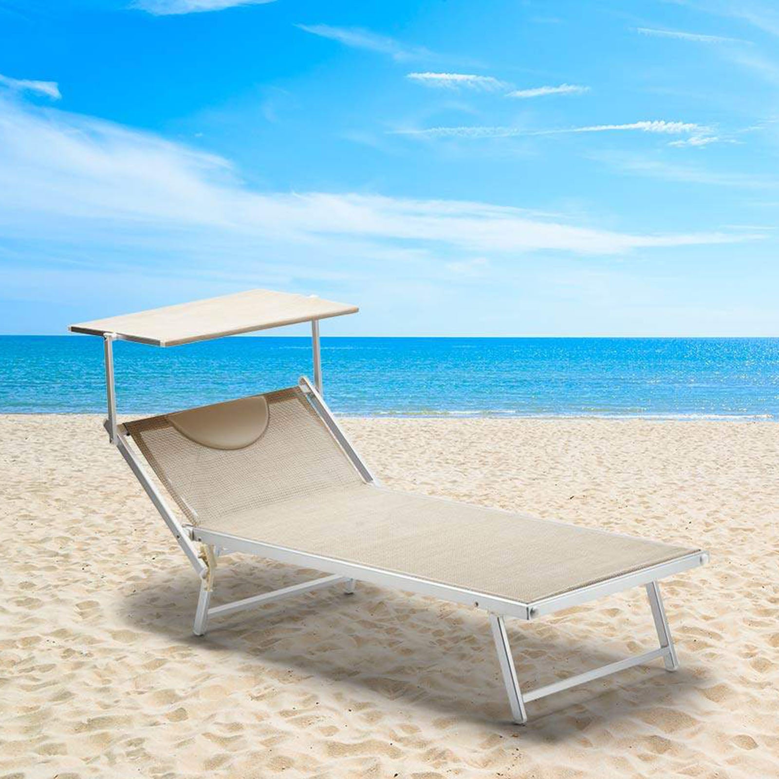 LETTINO ALLUMINIO C/PARASOLE BIANCO RIMINI c/cartone