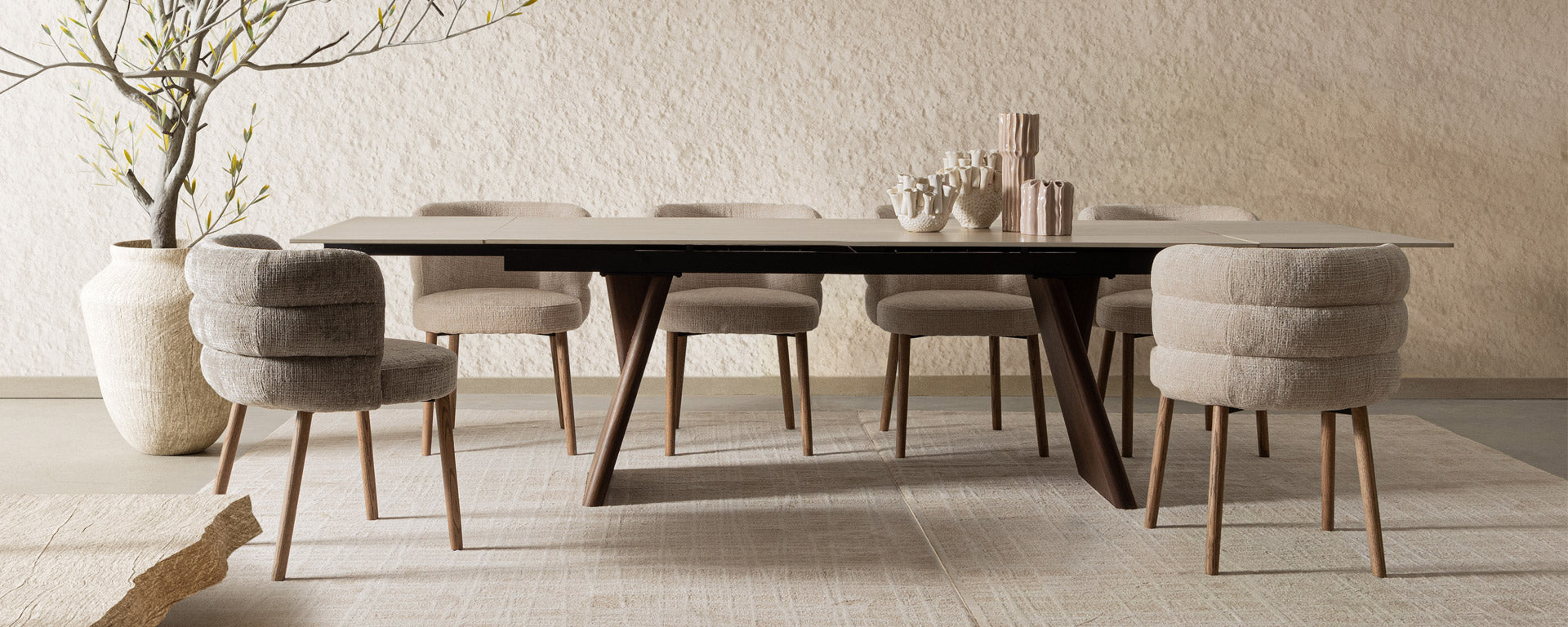 TAVOLO MAIKKI 200/300 X100 NOCE TRAVERTINO