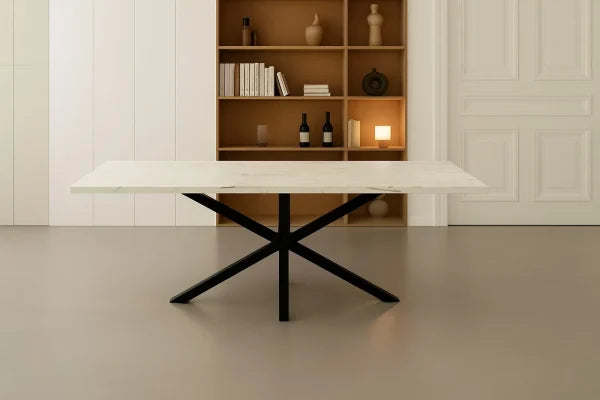 TAVOLO MILANO TUTTO. 160/240X90 h76 gres effetto marmo bianco