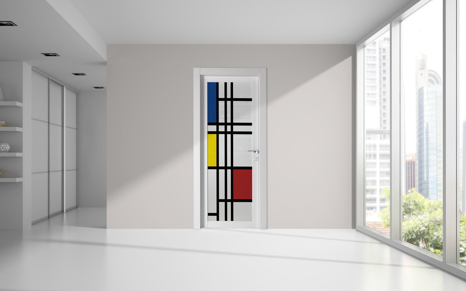 PORTA PANIX V BIANCO ULTRA SOFT BATTENTE DOPPIO DECORO BOREALE